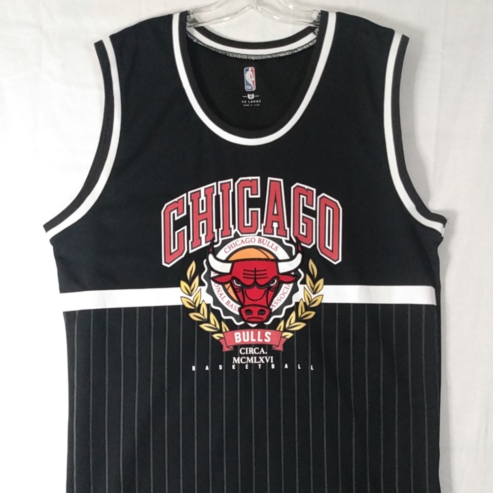 NBA Unk CHICAGO BULLS Black Pinstripe Basketball Jersey Men's XXL Embroidered